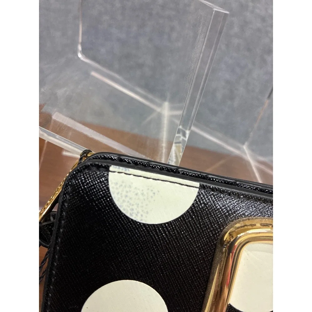 Marc Jacobs Snapshot Compact Wallet Black White Polka Dot Saffiano Leather NWT